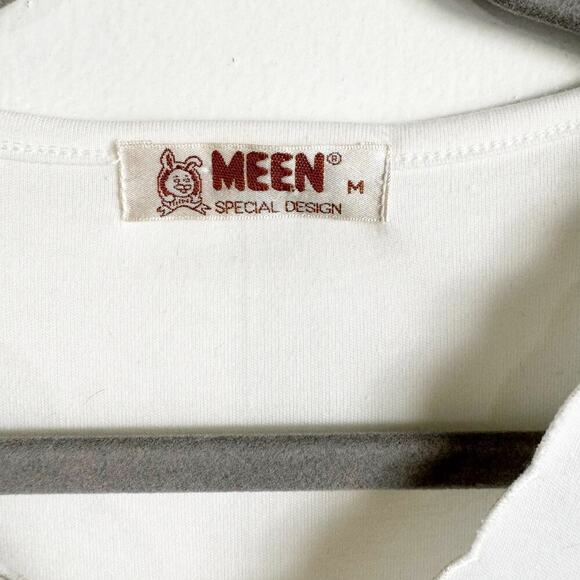 Vintage Meen Embroidered Animal Safari Neckline Classic White Tee T-Shirt M - Picture 3 of 10